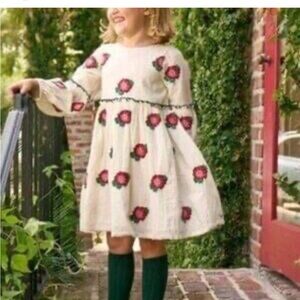 Pink Chicken Smocked Chicken Dress Girls Size 7 Cream Floral Long Sleeve